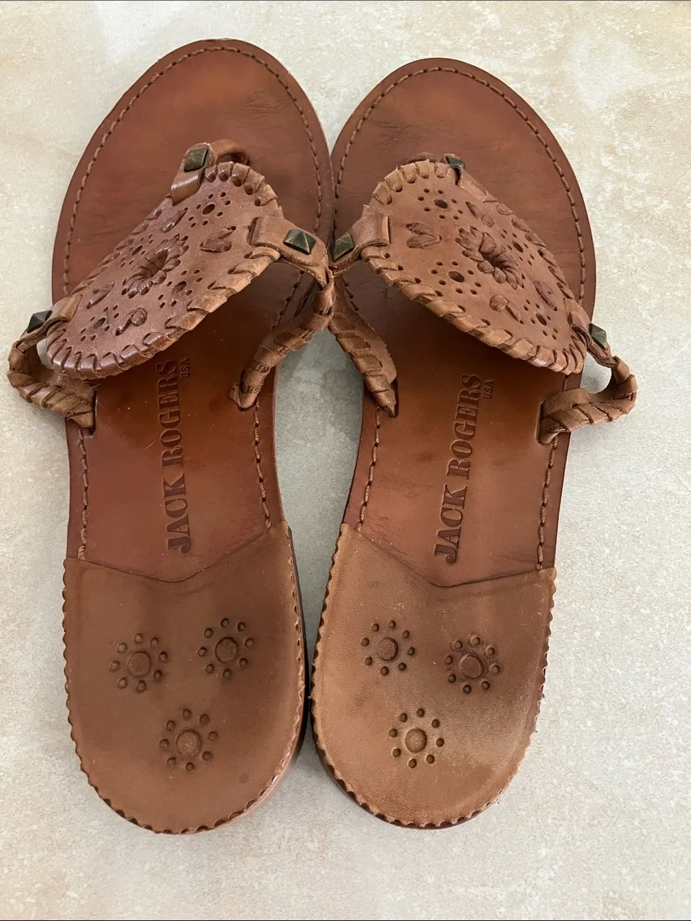 Jack Rogers Style Women's Brown Leather Thong Sandals